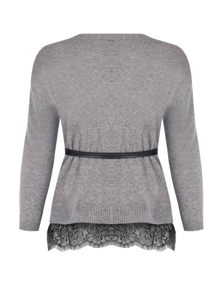 Pull ample grande taille avec bas en dentelle et longue ceinture fine en similicuir Rinascimento Curvy