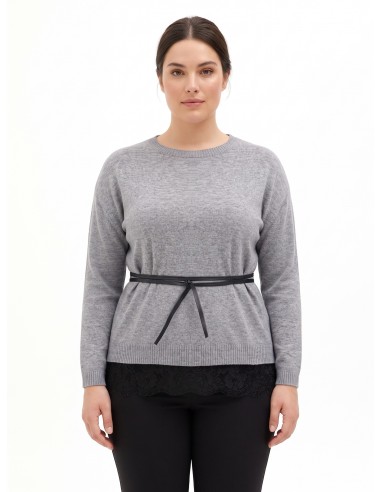 Pull ample grande taille avec bas en dentelle et longue ceinture fine en similicuir Rinascimento Curvy