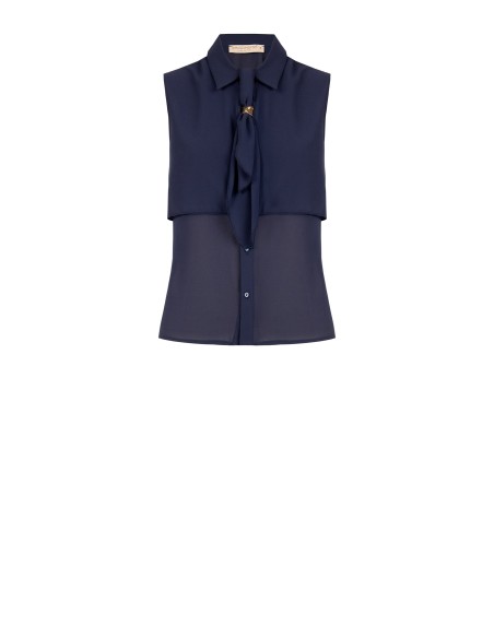 Getailleerde blouse van georgette met strikdas en juweeldetail van Rinascimento