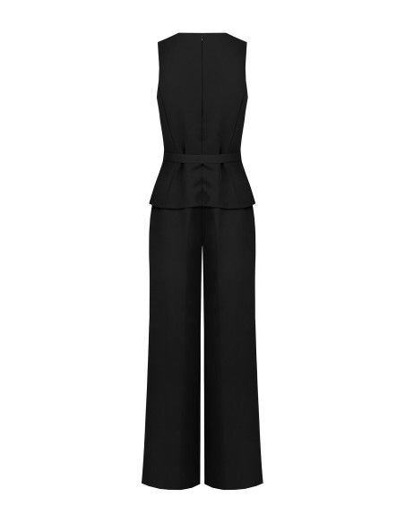Jumpsuit van cadystof met tweedeligeffect, bijpassende stevige riem en gesp met RR Rinascimento-logo