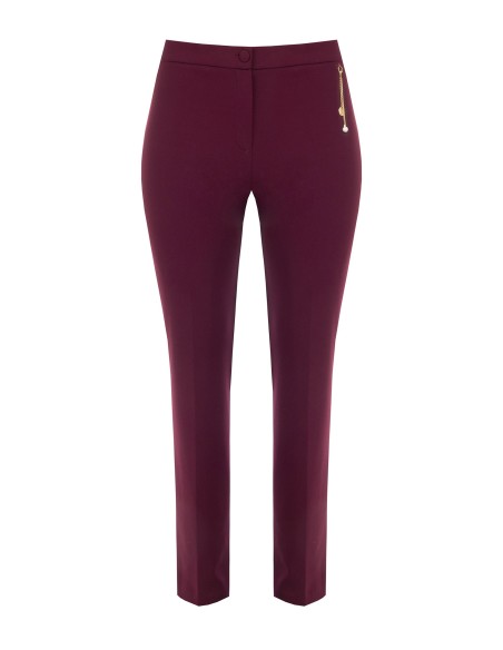 Rechte curvybroek van scuba-crêpe met sierdetail van kettingen en parel – Rinascimento Curvy