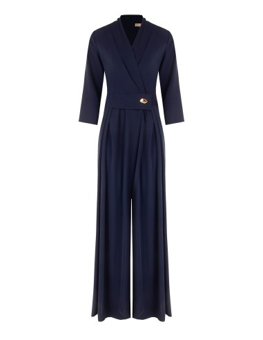 Palazzo-jumpsuit van soepelvallende stof met overslaghals en metalen detail van Rinascimento