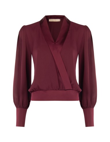 Blouse bouffante en georgette avec col à revers et maxi poignets en satin, Rinascimento