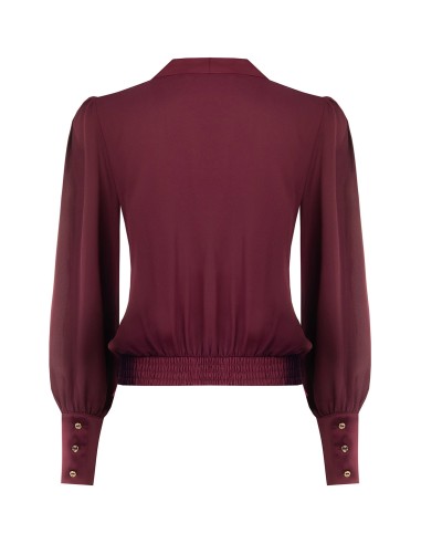 Blouse bouffante en georgette avec col à revers et maxi poignets en satin, Rinascimento