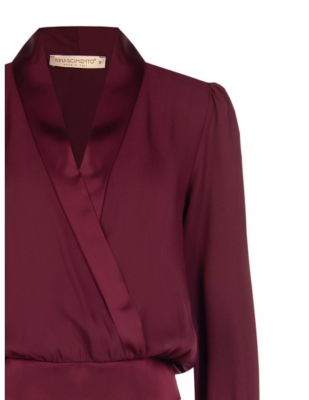 Blouse bouffante en georgette avec col à revers et maxi poignets en satin, Rinascimento