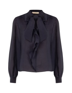 Blouse fluide en lyocell à col V et volant Rinascimento