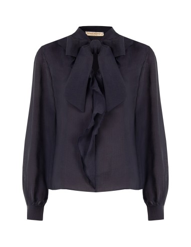 Blouse fluide en lyocell à col V et volant Rinascimento