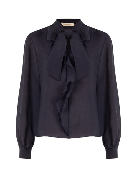 Blouse fluide en lyocell à col V et volant Rinascimento
