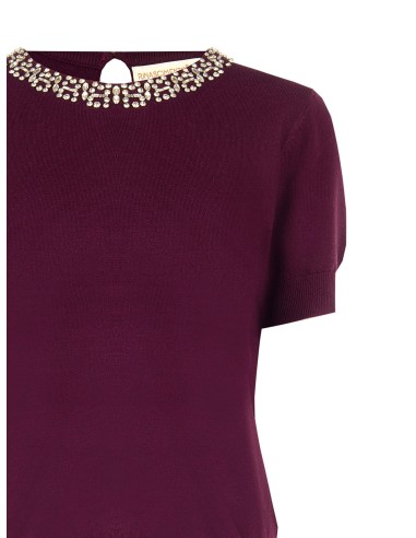 Pull à manches courtes en mélange de viscose avec cristaux cabochon Rinascimento