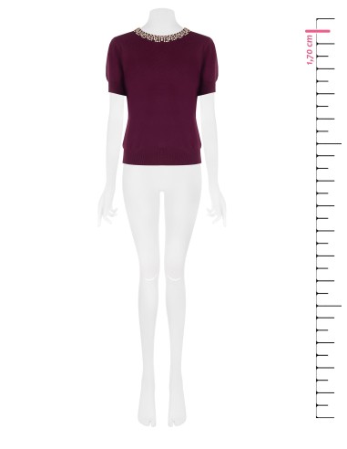 Pull à manches courtes en mélange de viscose avec cristaux cabochon Rinascimento