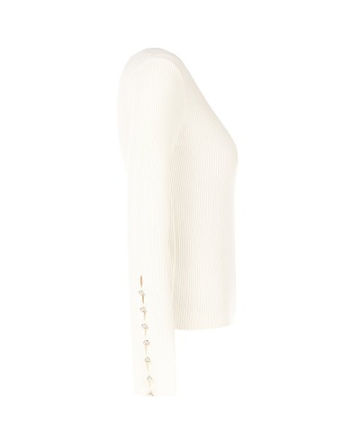 Pull fin et ajusté en mélange de viscose avec boutons bijoux sur le côté de la manche Rinascimento