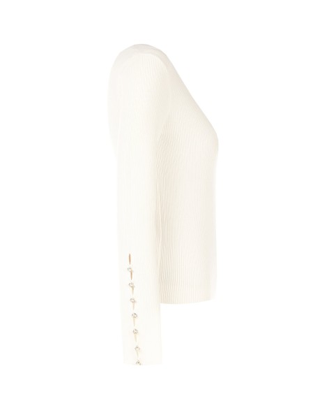 Pull fin et ajusté en mélange de viscose avec boutons bijoux sur le côté de la manche Rinascimento