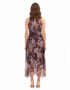 Lange jurk van bedrukte chiffon met strik en geplooide taille Rinascimento 2
