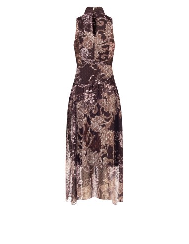 Robe longue en chiffon imprimé avec nœud et taille plissée Rinascimento