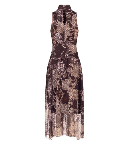 Lange jurk van bedrukte chiffon met strik en geplooide taille Rinascimento