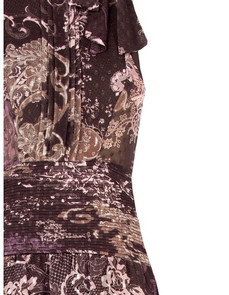 Lange jurk van bedrukte chiffon met strik en geplooide taille Rinascimento