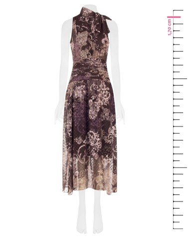 Robe longue en chiffon imprimé avec nœud et taille plissée Rinascimento