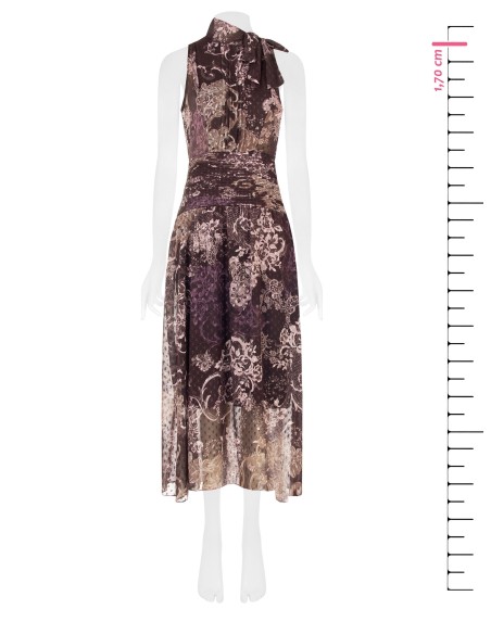 Robe longue en chiffon imprimé avec nœud et taille plissée Rinascimento