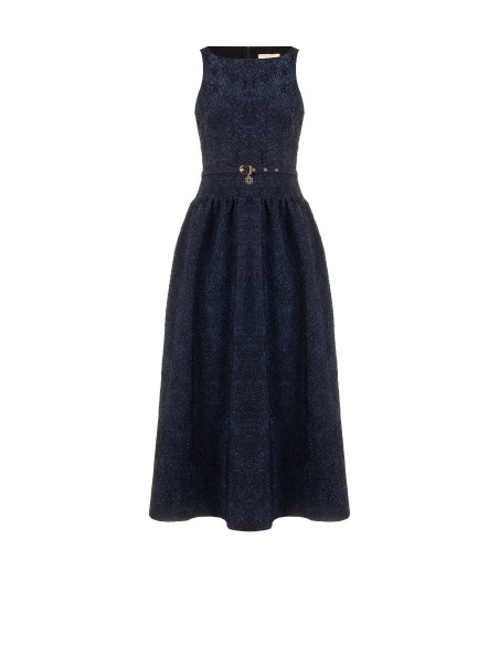 Robe midi en tissu jacquard gaufré avec lurex et jupe corolle Rinascimento