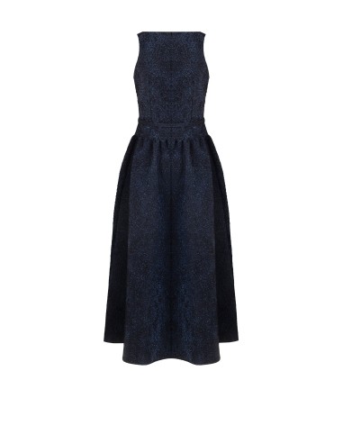 Robe midi en tissu jacquard gaufré avec lurex et jupe corolle Rinascimento