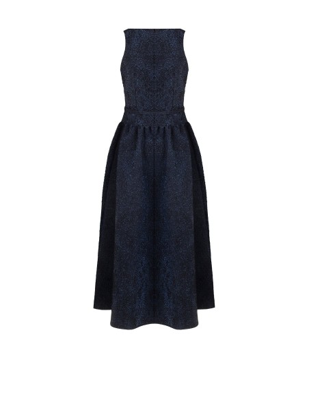 Robe midi en tissu jacquard gaufré avec lurex et jupe corolle Rinascimento