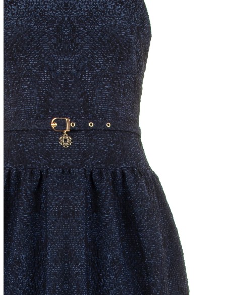 Robe midi en tissu jacquard gaufré avec lurex et jupe corolle Rinascimento