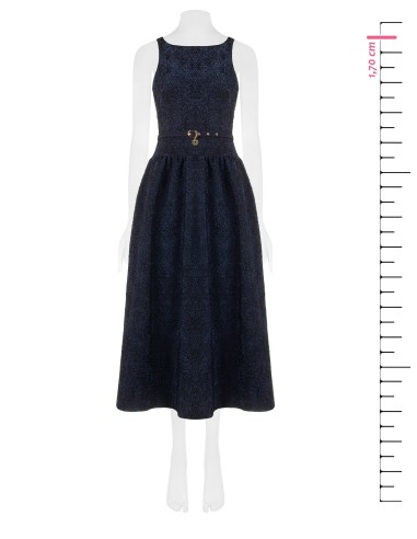Robe midi en tissu jacquard gaufré avec lurex et jupe corolle Rinascimento