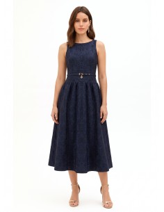 Robe midi en tissu jacquard gaufré avec lurex et jupe corolle Rinascimento