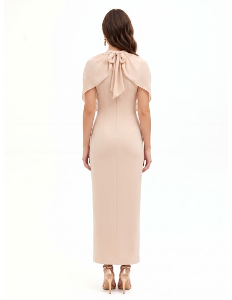 Robe longue fourreau en scuba crêpe avec drapé en georgette Rinascimento