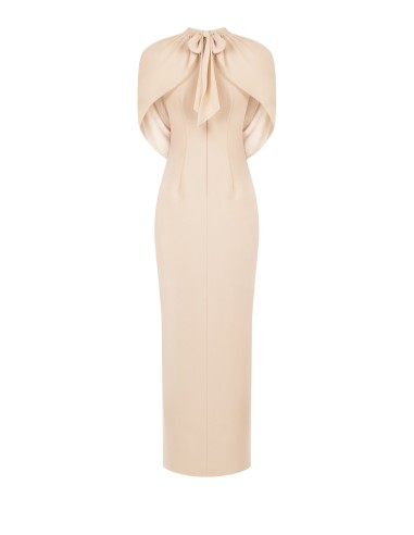 Robe longue fourreau en scuba crêpe avec drapé en georgette Rinascimento