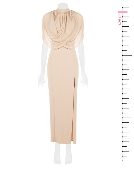 Robe longue fourreau en scuba crêpe avec drapé en georgette Rinascimento