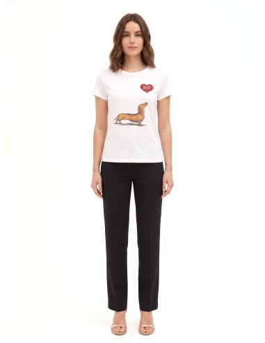 T-shirt regular en coton avec imprimé teckel, cœur et strass Rinascimento