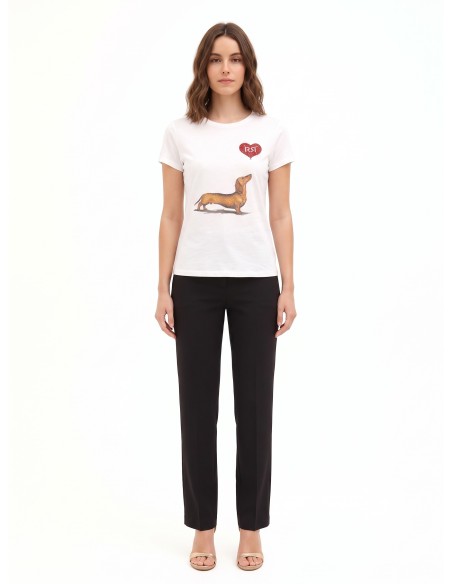 T-shirt regular en coton avec imprimé teckel, cœur et strass Rinascimento