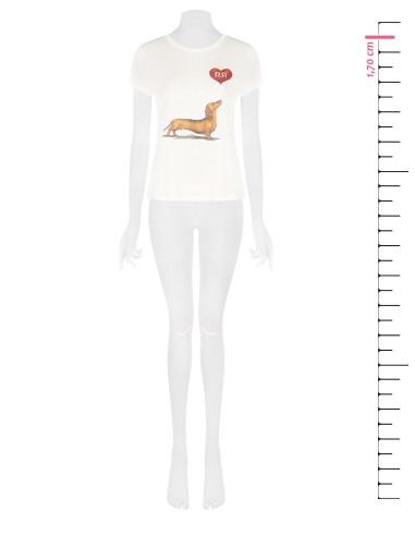 T-shirt regular en coton avec imprimé teckel, cœur et strass Rinascimento