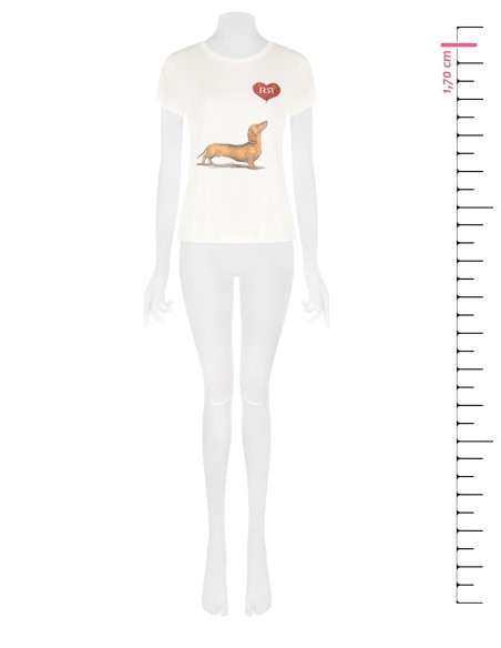 T-shirt regular en coton avec imprimé teckel, cœur et strass Rinascimento