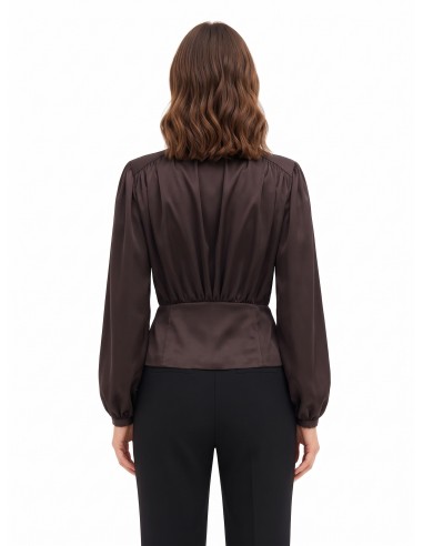 Wikkelblouse van satijn met V-hals en afneembare foulard met logo van Rinascimento