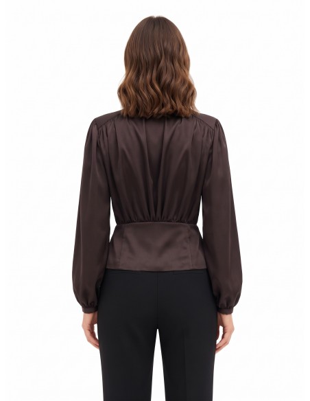 Blouse portefeuille en satin avec col en V et foulard amovible orné du logo Rinascimento