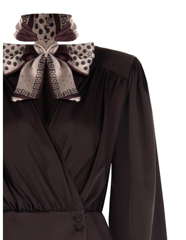 Blouse portefeuille en satin avec col en V et foulard amovible orné du logo Rinascimento