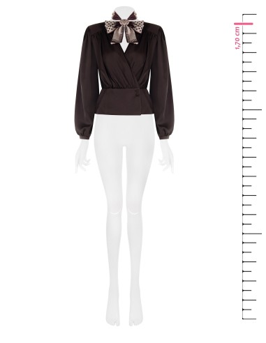 Blouse portefeuille en satin avec col en V et foulard amovible orné du logo Rinascimento