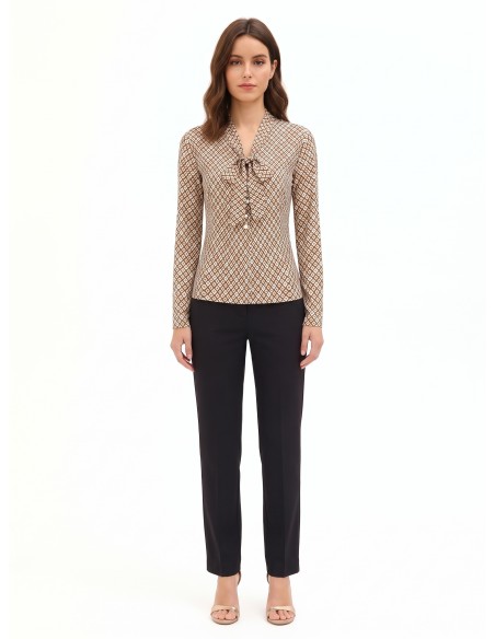 Blouse van viscose met geometrisch patroon, V-hals en strik van Rinascimento