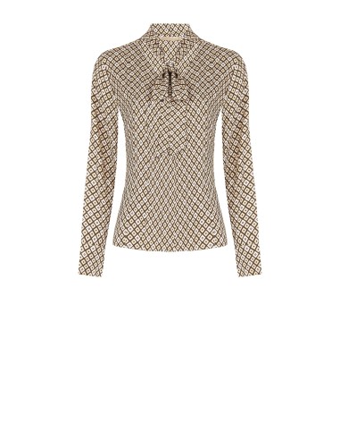 Blouse en viscose à motif géométrique avec col en V et nœud Rinascimento