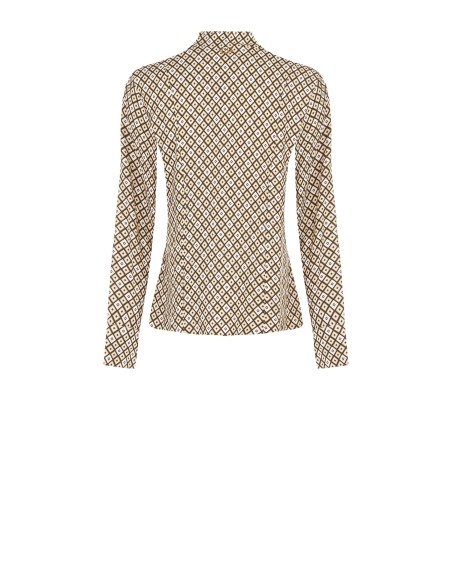 Blouse van viscose met geometrisch patroon, V-hals en strik van Rinascimento