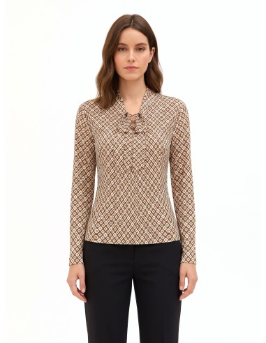 Blouse van viscose met geometrisch patroon, V-hals en strik van Rinascimento