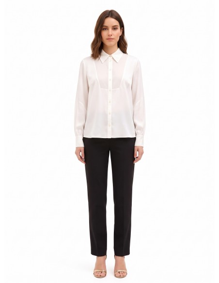Chemisier ample et fluide en satin avec empiècement en georgette semi-transparente Rinascimento