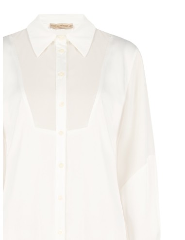 Ruimvallend en soepelvallend satijnen shirt met een inzetstuk van semitransparante georgette van Rinascimento