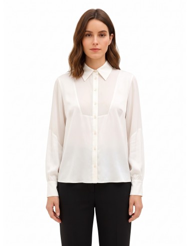 Chemisier ample et fluide en satin avec empiècement en georgette semi-transparente Rinascimento