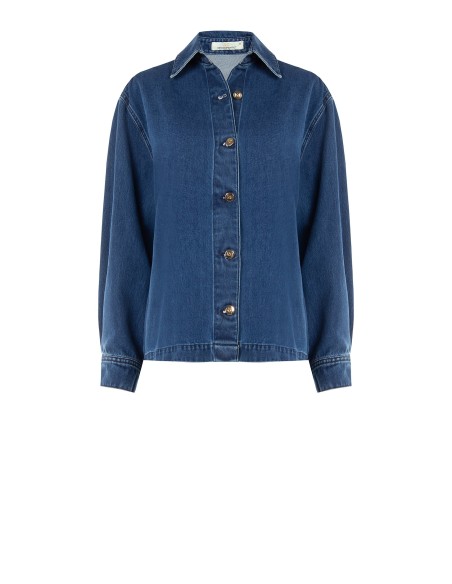 Asymmetrisch oversized denimjack met geplooide achterkant Rinascimento