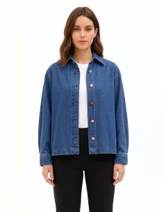 Asymmetrisch oversized denimjack met geplooide achterkant Rinascimento