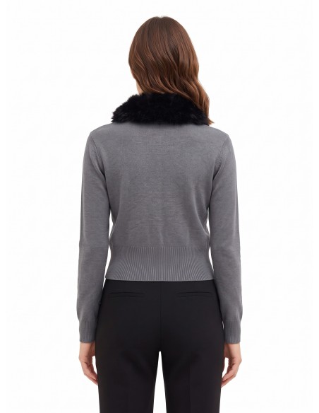 Cardigan polo à col en fausse fourrure amovible Rinascimento