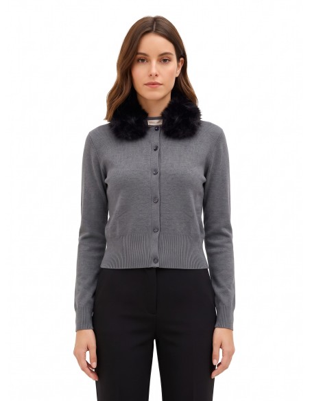 Cardigan polo à col en fausse fourrure amovible Rinascimento